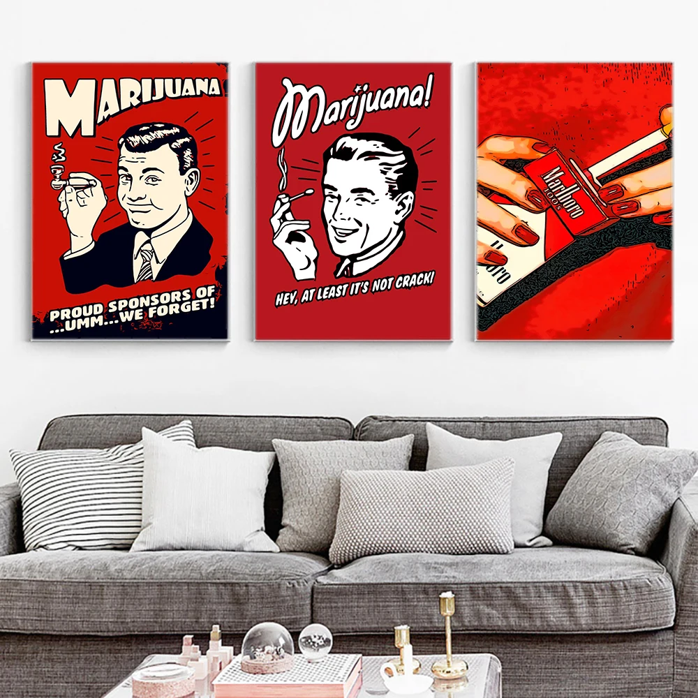 Vintage Fashion Poster Wall Art Print Red Canvas Painting Smoking Cigarette Man Pictures for Nordic Living Room Home Decor