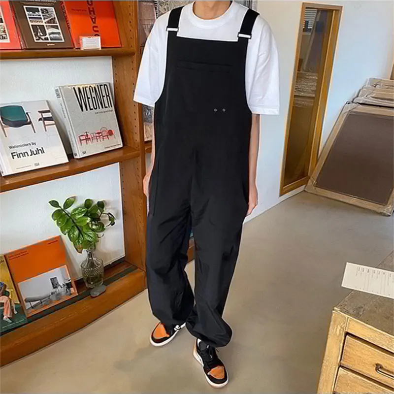 2020 Men's Jumpsuit Streetwear Joggers Rompers Solid Baggy Pockets Straight Pants Straps Stylish Suspenders Men Black Overalls