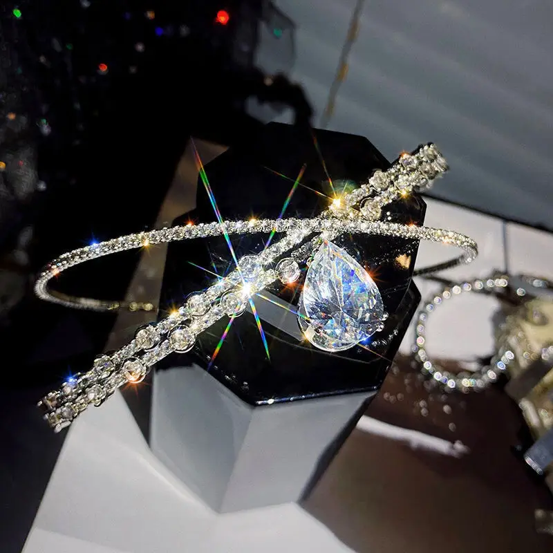 High-end Luxury Super Flash Necklace Clavicle Chain Female Headdress Dual-purpose Neck Jewelry