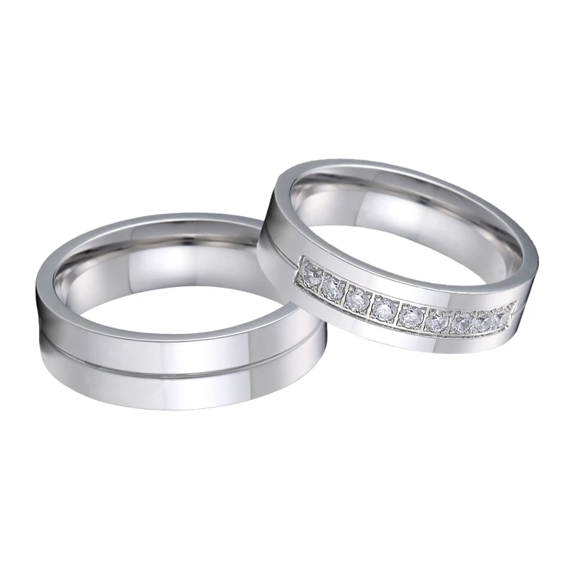 Waterproof Couple Wedding Rings for Men and Women Lovers Alliance Hand Finger Stainless Steel Ring Marriage Half size