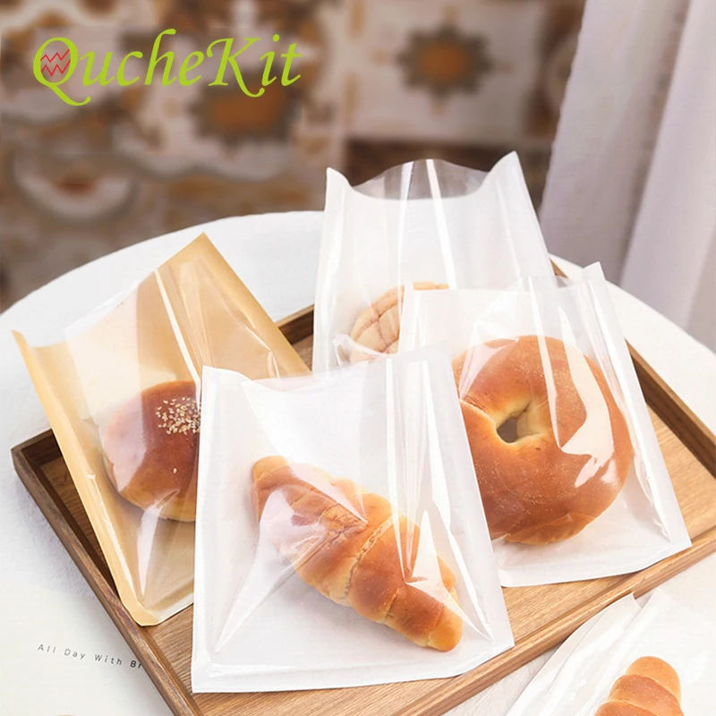 100Pcs Handmade Baking Bread Paper Bag Avoid Oil Cupcake Biscuit Candy Cookie Gift Bag Small Handbag DIY Christmas Packaging Bag