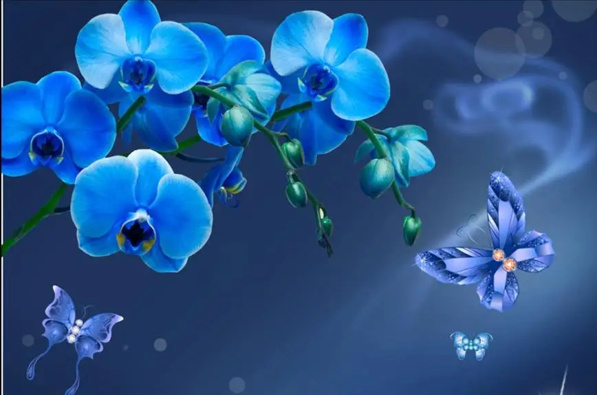 wallpaper for walls 3 d for living room Blue wallpapers flower minimalist fashion tv background wall