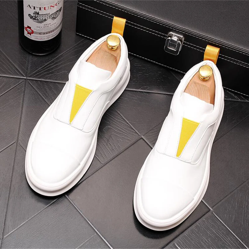 British style white shoes for men fashion streetwear flats platform shoe breathable genuine leather loafers city boy sneakers