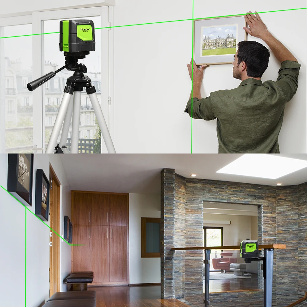 Huepar 2 lines Green Laser Level Laser Self Leveling Vertical & Horizontal Line with Magnetic Base