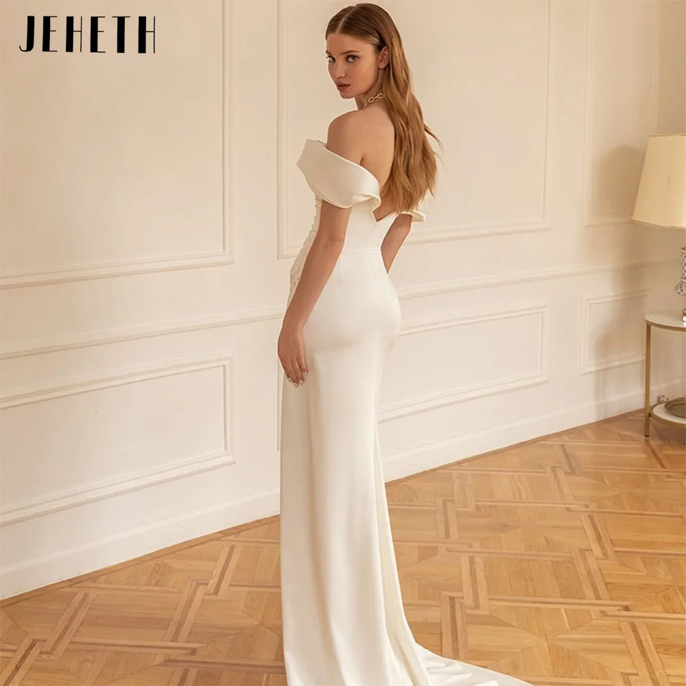 JEHETH Sexy Strapless Wedding Dresses Off Shoulder Satin Mermaid High Split Backless Vestido de Novia sexy, vestido de casamento, vestido de casamento, vestido de casamento, vestido de casamento, som de laranja e neve.