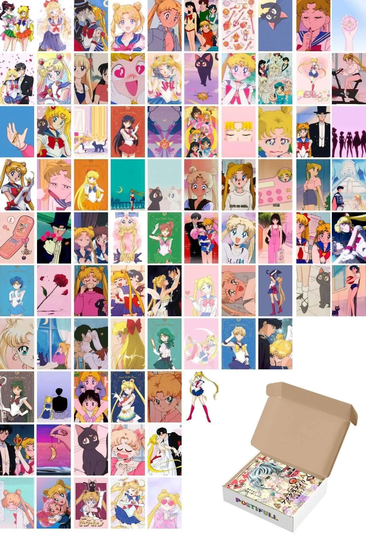 Anime Poster Set-"sailor Moon" Anime Collage Set-84 Pcs-Coated Paper-10cm * 14cm-Boxed Set