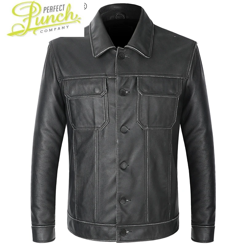 

Genuine Men's Leather Jacket Men Denim Jackets Style Real Cow Mens Clothes Handmade Motorcycle Coat Hommes Veste LXR424
