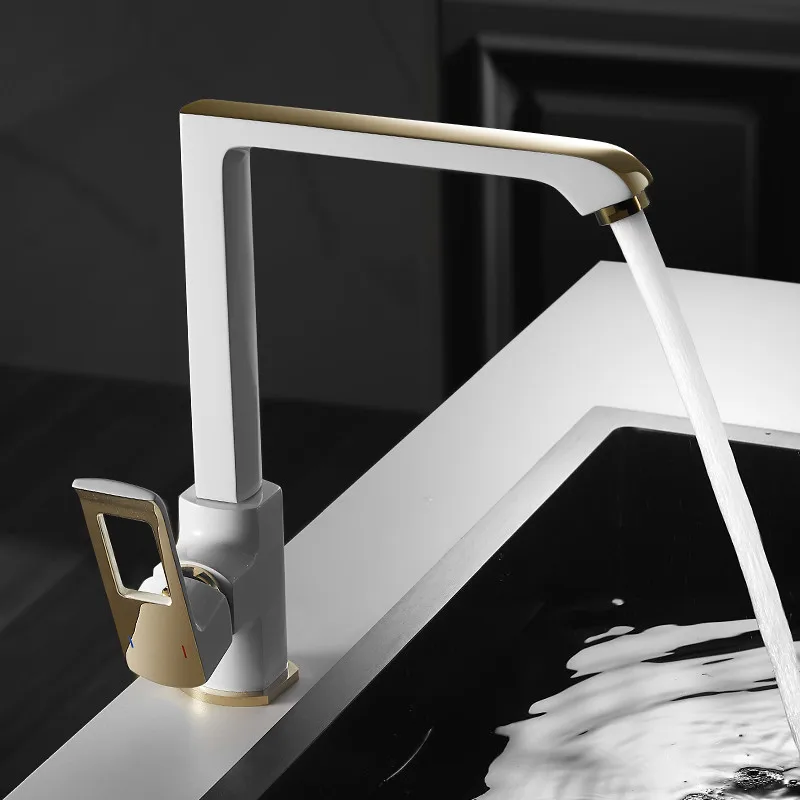 Copper Kitchen Faucets Hot & Cold Solid Brass Sink Mixer Crane Taps Single Handle Rotating Basin Vessel Black & Gold New Arrival