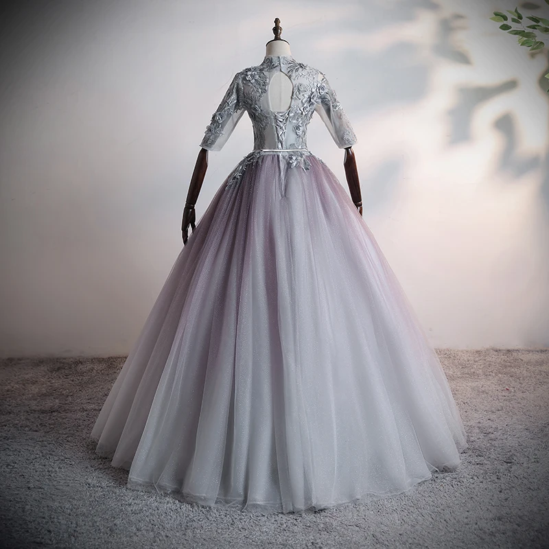 luxury grey stand collar embroidery ball gown princess medieval long dress Renaissance gown queen Victoria/customs making