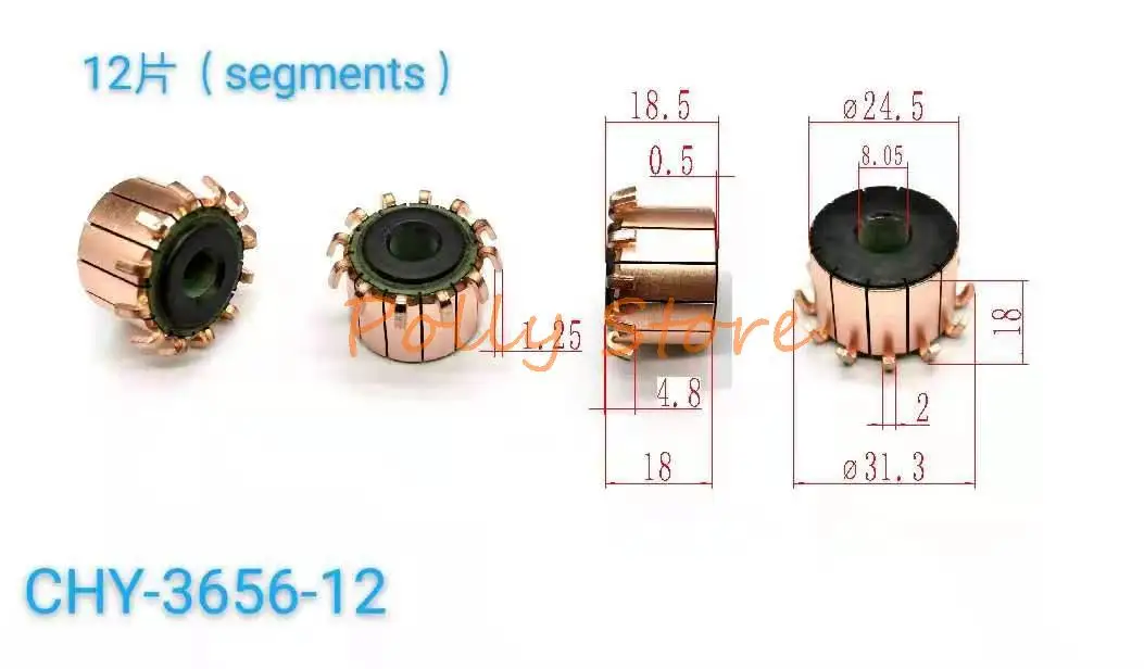 8.05x24.5x18(18.5)mm 12P Copper Bars Alternator Electric Motor Commutator CHY-3656-12