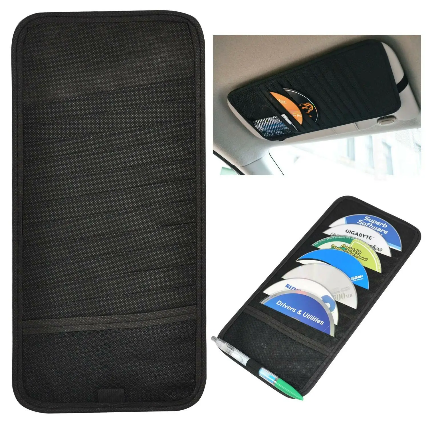 Car Interior 12 CDs Disc DVD Card Case Visor Holder Clipper Bag Organizer Car CD DVD Disk Card Visor Case Holder Clipper Bag New