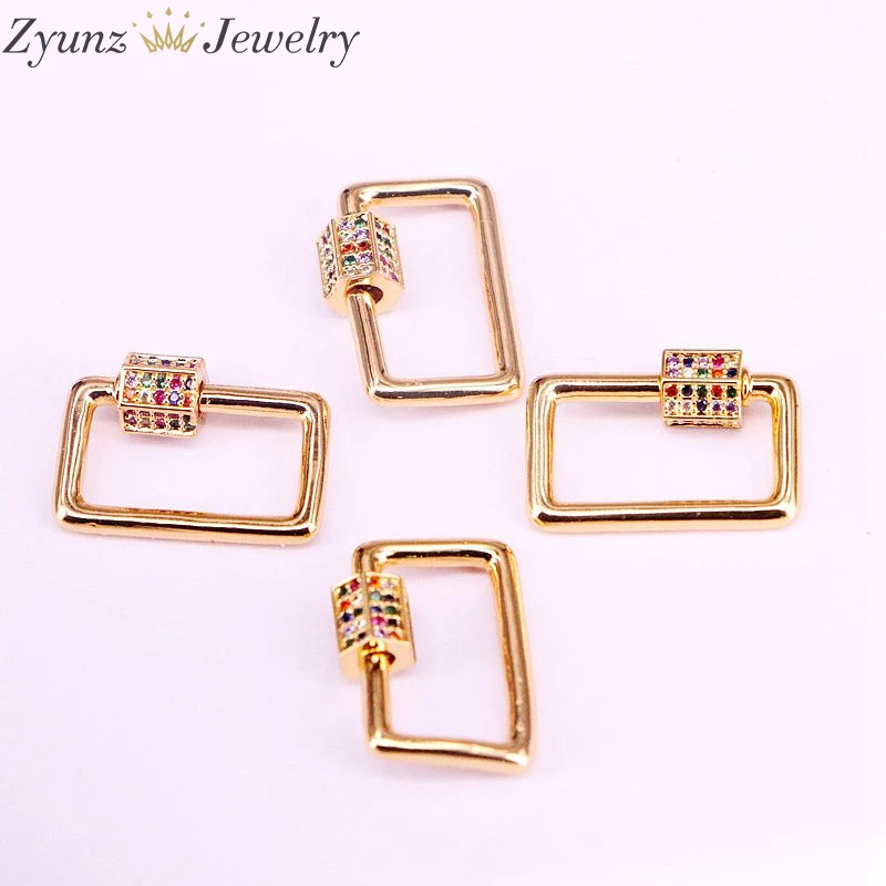 

6PCS, 14*20mm, Colorful cz screw clasp, cubic zirconia micro pave charm clasps, gold color cz jewelry component clasp