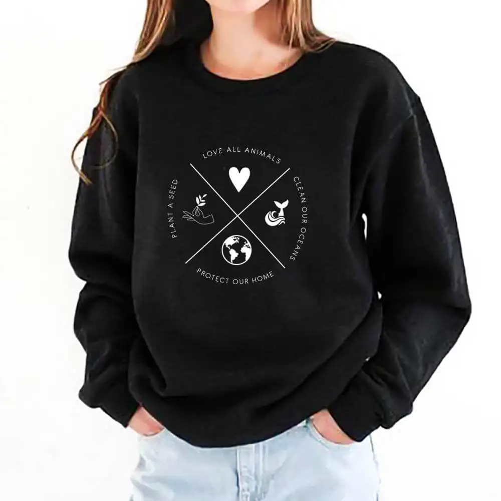 Protect Our Planet Graphic Printed 100%Cotton Women Sweatshirt Unisex Eco Life Spring Autumn Long Sleeve Top Nature Sweatshirts