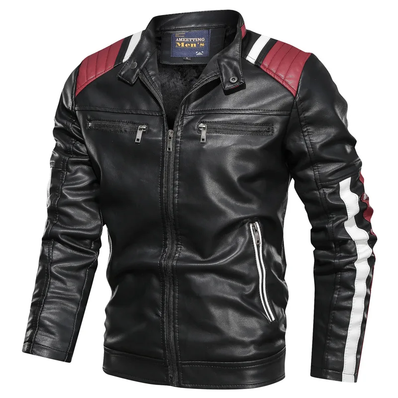 

Nice Autumn Winter Men's Leather Jacket Casual Fashion Stand Collar Motorcycle Jacket Man Slim Warm Leather Jacket Coat For Men