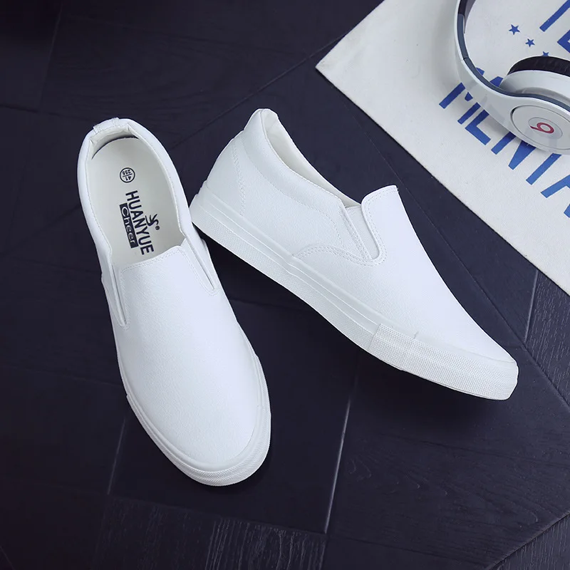 Leather Casual Loafers Shoes Couple Waterproof Non-slip Sneakers Low-top Solid Color Slip-on Flat Skateboard Student Soft-soled