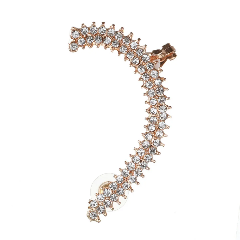 Fashion Elegant Full Crystal Long Clip Earrings for Women Girl Men Punk Crystal Wrap Ear Cuff Earring Jewelry Brincos