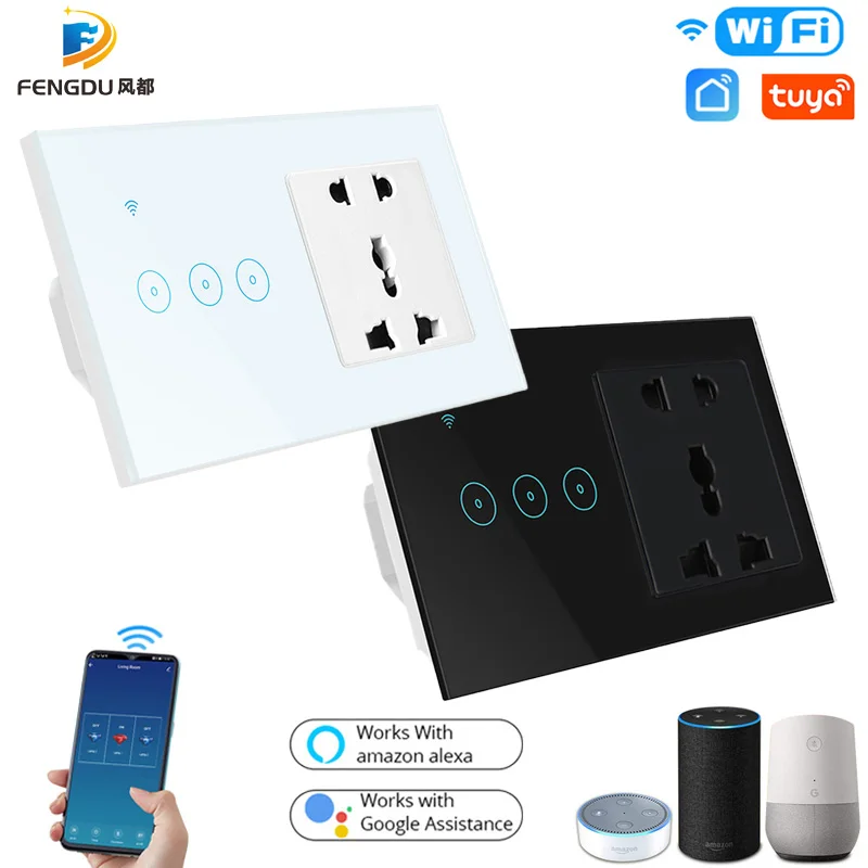 Smart Switch Wifi Light Switch Glass Screen Touch Panel Voice Control Wall Switch work with Alexa Echo Google Home 1/2/3-Gang