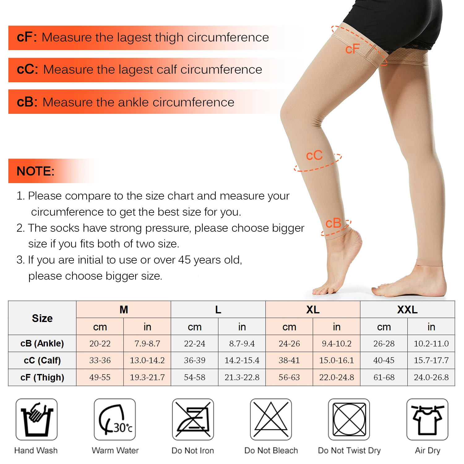 1 Pair Thigh High Medical Compression Stockings Varicose Veins Stocking Unisex Compression Brace Wrap Shaping 20-30mm