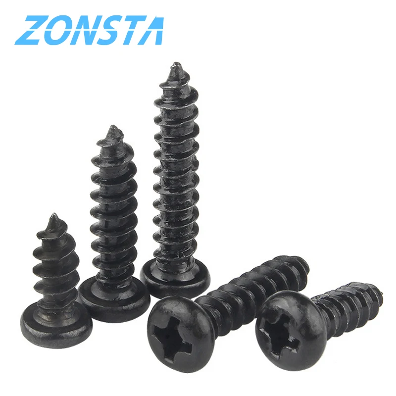 Round Head Self Tapping screws M1.2 M1.4 M1.7 M2 M2.3 M2.6 M3 M3.5 M4 Black Carbon Steel Phillip Pan Head Mini Micro Small Screw