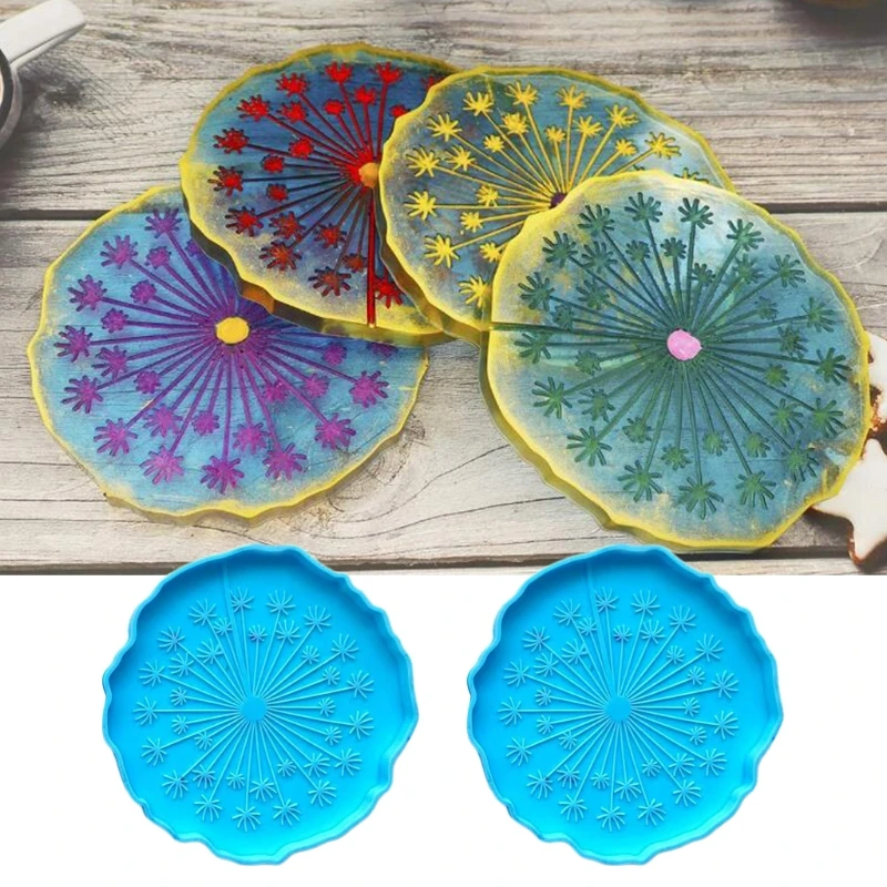 Silicone Mold for Dandelion Tree of Life Mirror Coaster Molds Glossy Silicone Mold for Agate Resin Coasters Cup Mats