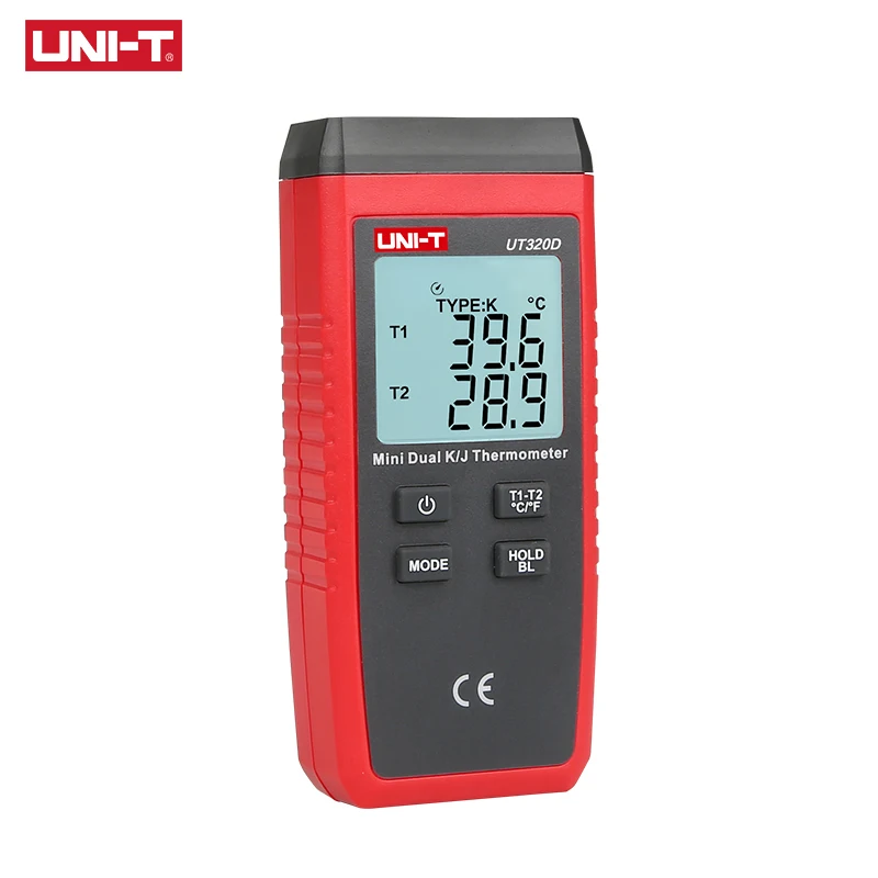 UNI-T UT320A UT320D Mini Contact Type Digital Thermometer Dual Channel K/J Temperature Meter LCD Backlight Data Hold Thermostat