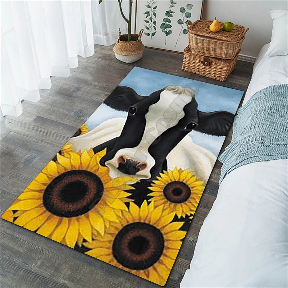 

Sunflower Cow Mon Area Rug 3D All Over Printed Non-slip Mat Dining Room Living Room Soft Bedroom Carpet