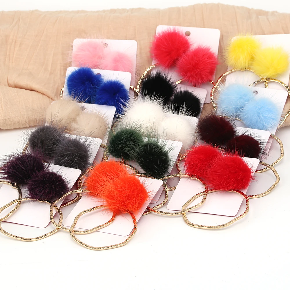 High Quality Mink Fur Ball Drop Earrings For Women Mink Hair Plush Balls  Earrings Pendant Embellishments Accessories Wholesale