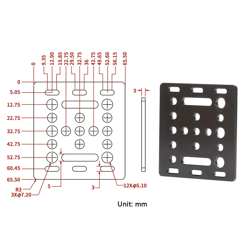 3D 프린터 부품 Openbuilds V-슬롯 갠트리 플레이트 20mm, 블랙 샌드 블라스팅 65.5mm x 65.5mm x 3mm