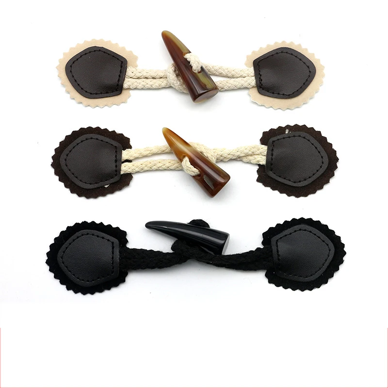A Pair Horn Buttons Women\'s Coat Buttons for Sewing Jacket Coat Cardigan Handwork Clothing Decoration Buckle Cowhide/Leather