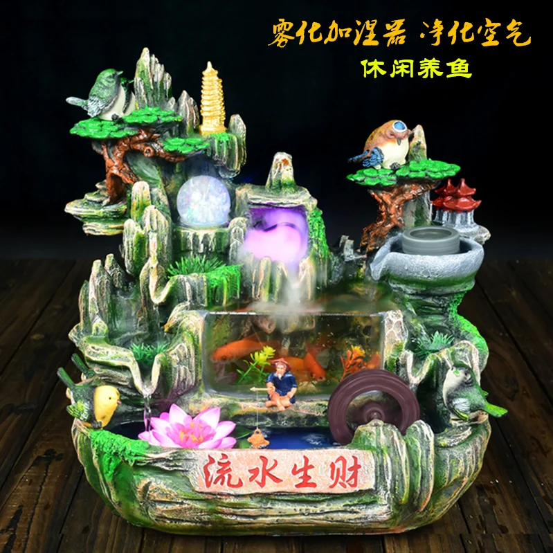 

Rockery water fountain Zhaocai Fengshui wheel ornaments living room office desktop glass aquarium household ornaments