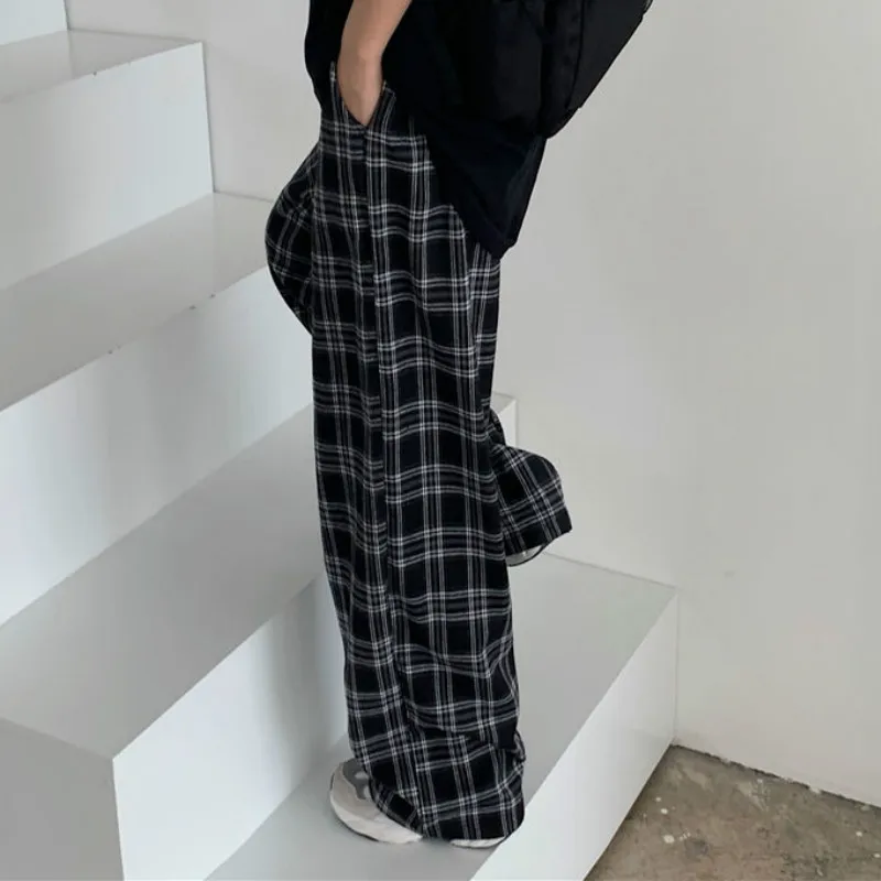 Wide Leg Pants Womens Hot Sale Summer Chic High Waist All-match Teens Streetwear Ins Trendy Harajuku Plaid Womens Black Trouser