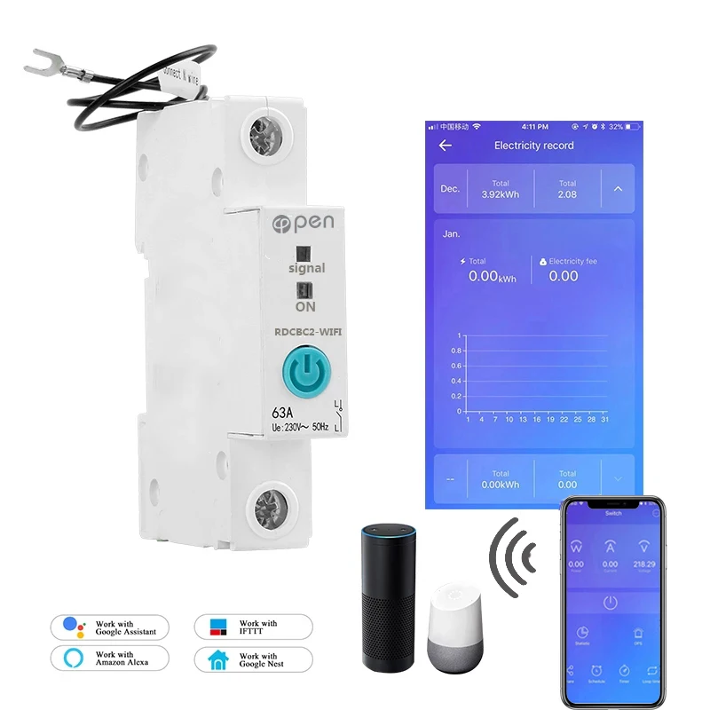 1P 63A eWelink  Din rail WIFI Smart Energy Meter Power Consumption kWh Meter wattmeter switch