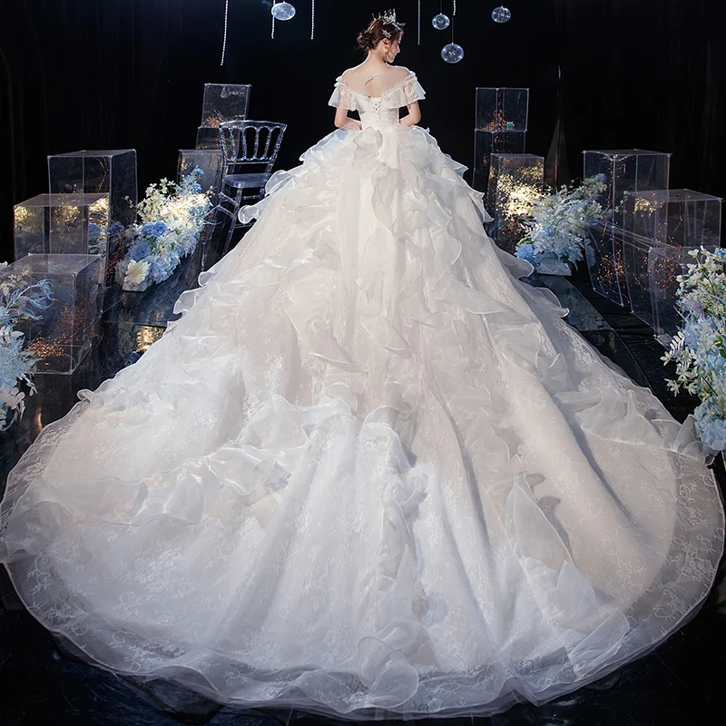 Gryffon-Robe de Mariée de Luxe en Dentelle avec Traîne, Tenue de Bal Classique à Manches Cape, Robes de Princesse Personnalisées, 2021