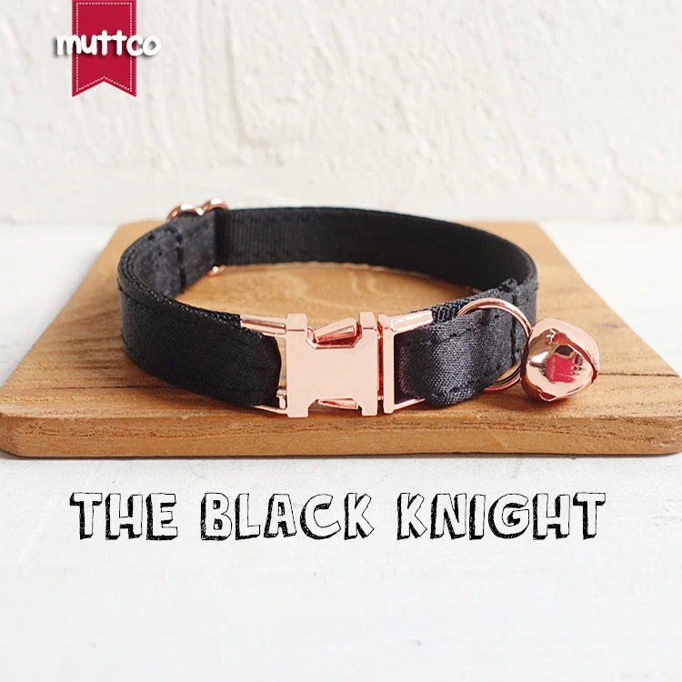 10pcs/lot MUTTCO   Adjustable cat collar THE BLACK KNIGHT handmade pet products 2 sizes metal buckle double cloth UCC083