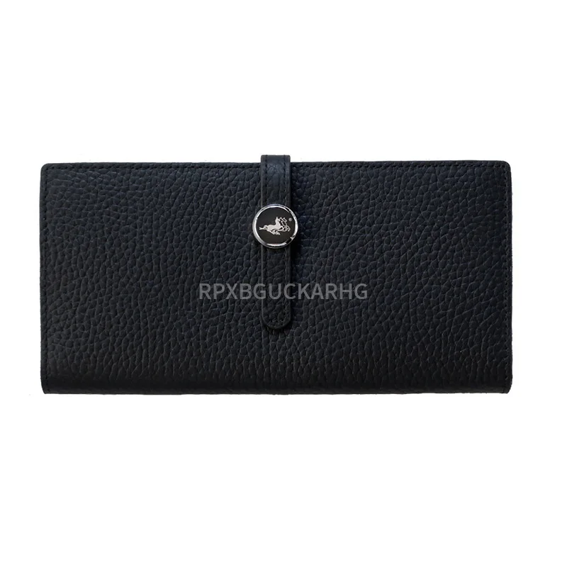 Genuine Leather Women Wallets Luxury Long Hasp Lychee Pattern Coin Purses Female Brand Solid Colors New Thin Clutch Phone Bag