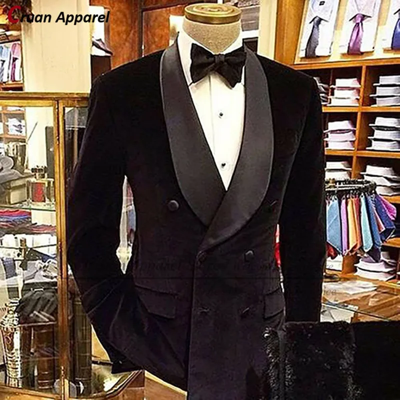 (One Blazer) Luxury Navy Blue Men's Blazer Slim Fit Groomsmen Groom Wedding Suit Jacket Custom Shawl Lapel Business Coat Tops