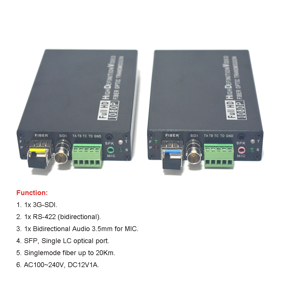 3G SDI to Fiber Optic Media Converters HD SDI Extenders for Broadcast grade SDI camera, Video Audio Transmitter and Receiver