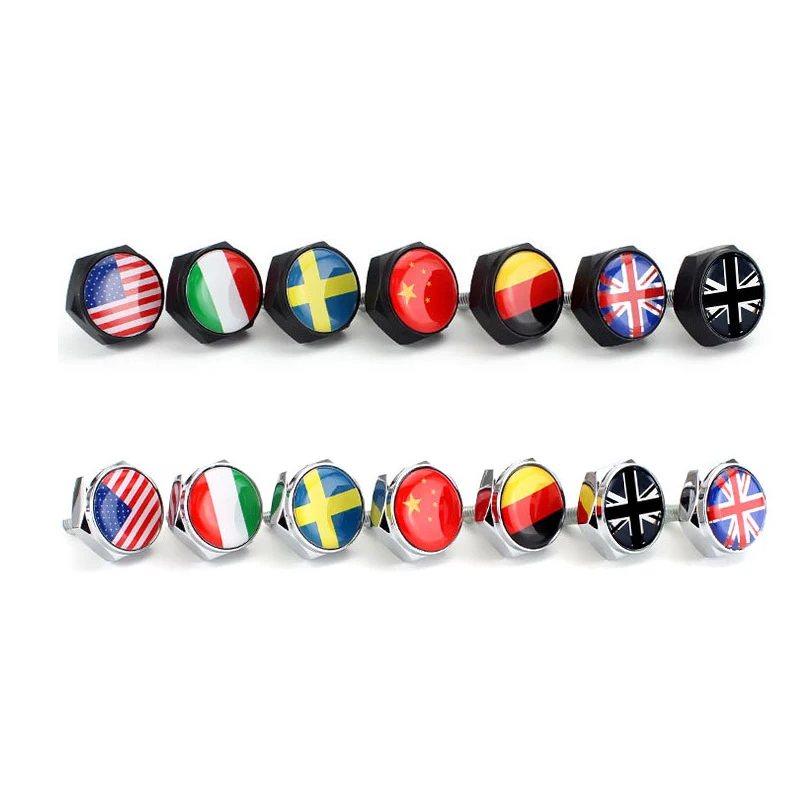 4pcs/set USA Italy Flag Metal Screws License Plate Bolts Accessories for Audi Geely Honda Toyota Alfa Romeo Ford Focus Passat