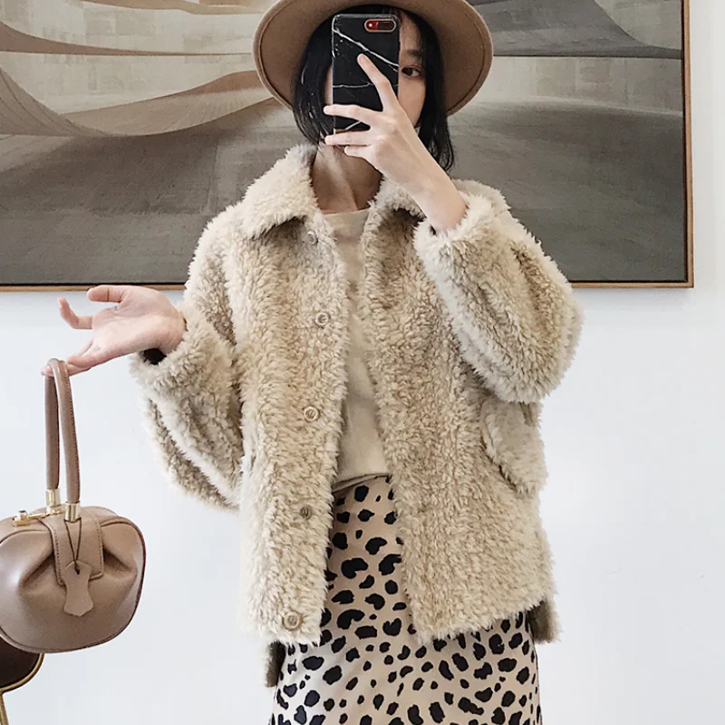 AYUNSUE 100% Sheep Shearing Jacket Women Real Fur Coat Famale Short Casual Wool Jackets Korean Style Manteau Femme Hiver Sqq1193