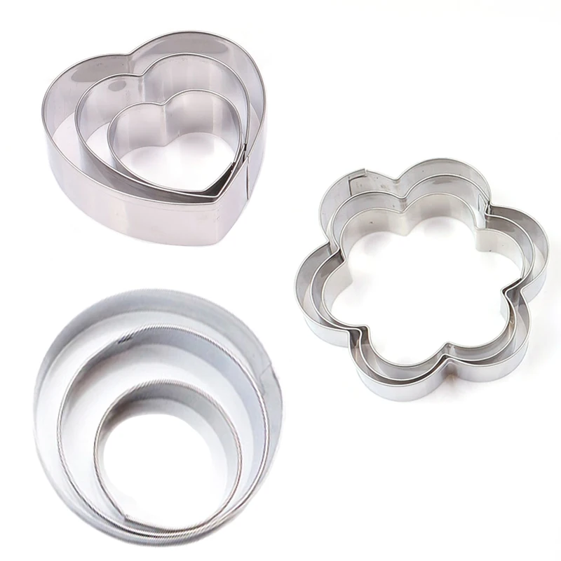 

9Pcs/Set Stainless Steel Fondant Cookie Cutter Round Flower Heart House Keeping Cookie Tools