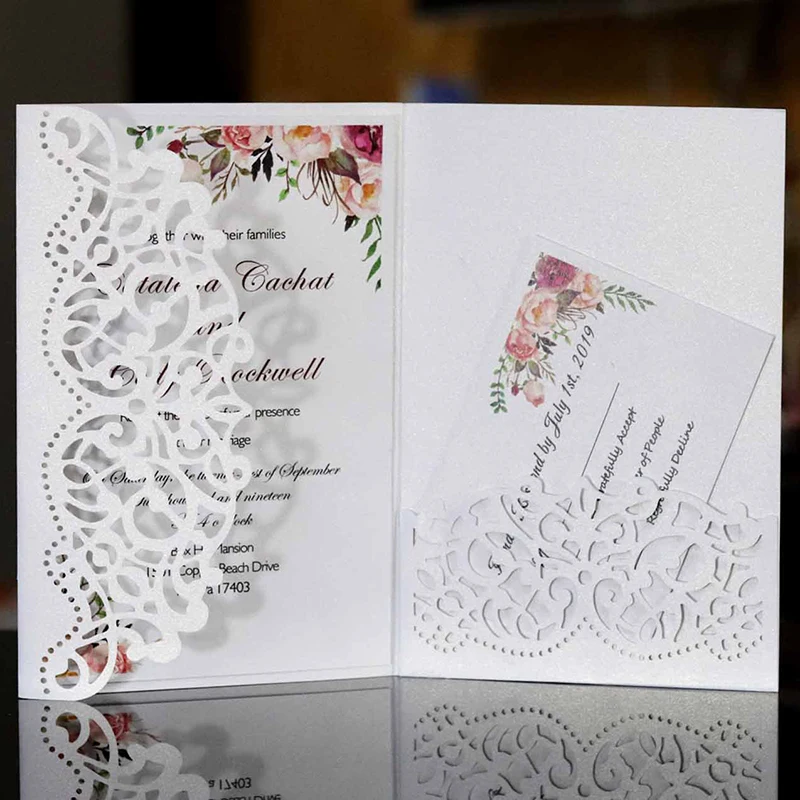 50pcs Hollow Elegant Laser Cut Wedding Invitation Card Greeting Card Customize Business With RSVP Card Party Wedding Decoration