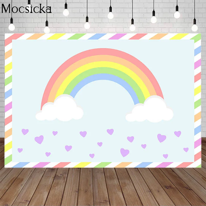 Rainbow Baby Shower Photography Backdrop Color Stripes Love Heart Child 1st Birthday Photo Background Studio Decorative Banner