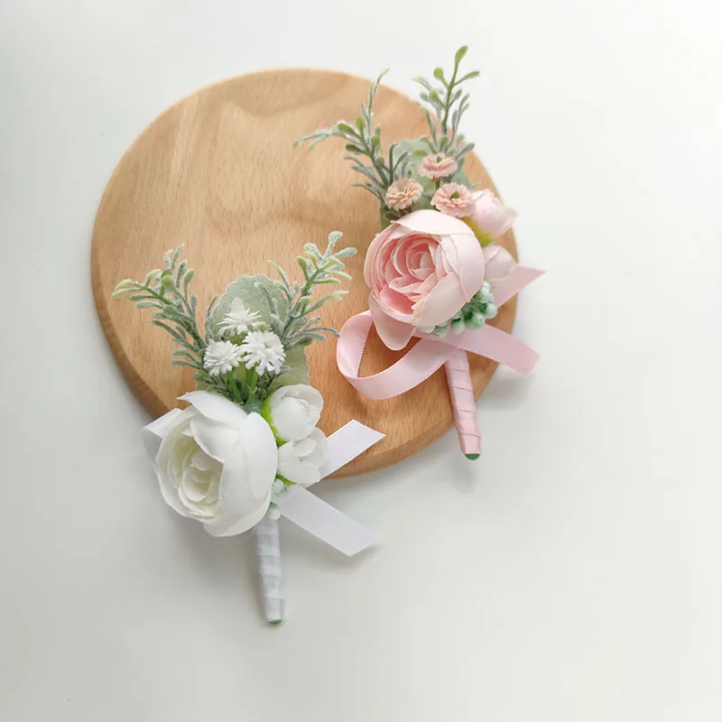 Boutonniere Corsage Wedding Accessories Bridesmaid Artificial Flower Silk Rose Men Brooch Flowers Suits Pins Marriage Decoration