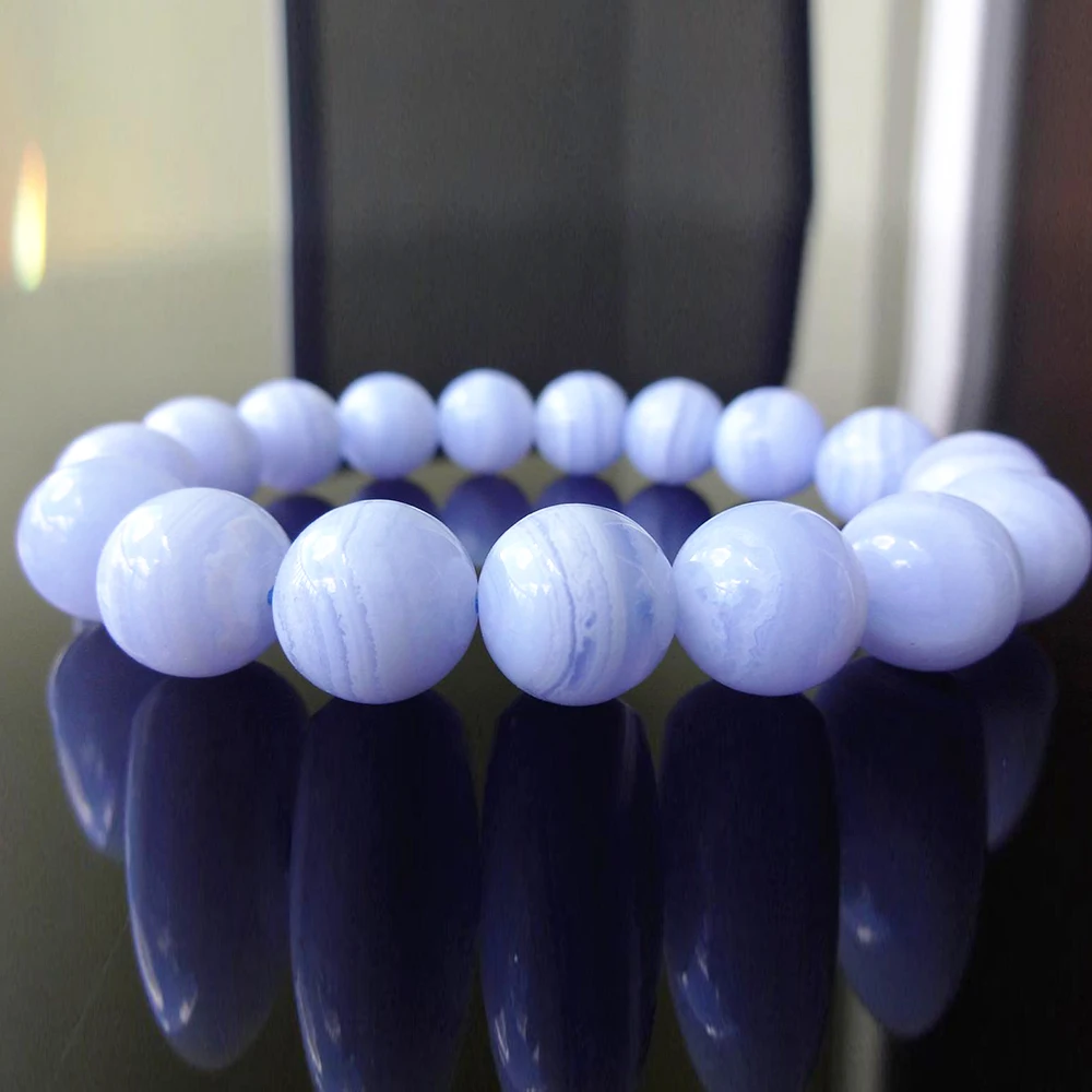 

MG1130 новый дизайн, 12 мм синий кружевной браслет из Agate бусины их халцедона для мужчин и женщин, лучший подарок