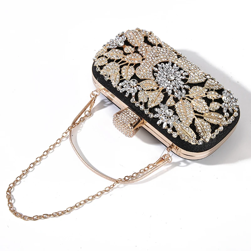 Bolso de mano con diseño de diamantes para mujer, Cartera de mano de lujo con flores ahuecadas, bolso de noche para fiesta, ZD2078