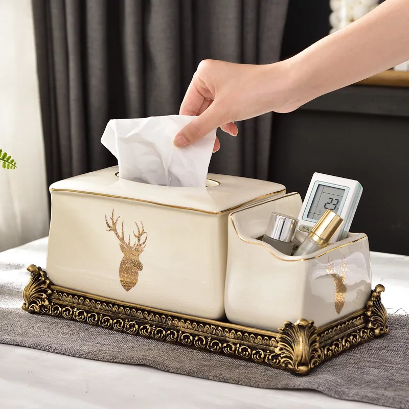 Tissue box european style ceramic paper storage home office table accessories Multi-function decor resin adornment napkin box