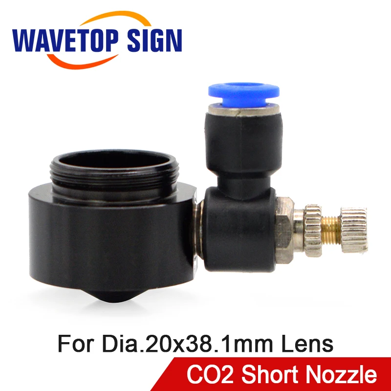 WaveTopSign Air Nozzle for Dia.20 FL38.1mm Focus Lens Co2 Short Nozzle with Fitting for Laser Head at CO2 Laser Cutting Machine