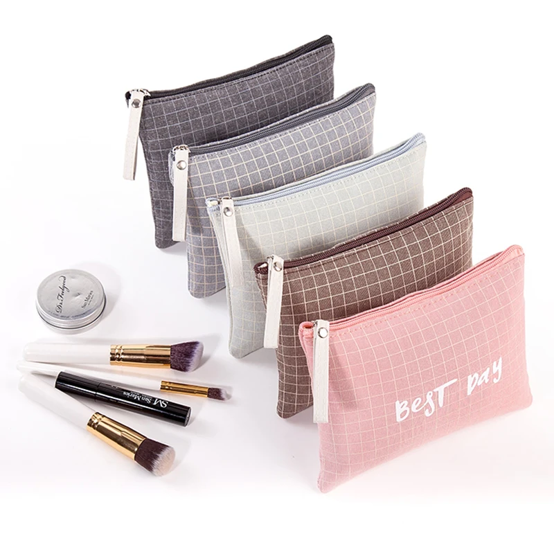 Travel Women Plaid Makeup Bag Fashion Portable Female Zipper Toiletry Cosmetic Beauty Organizer Phone Pouch