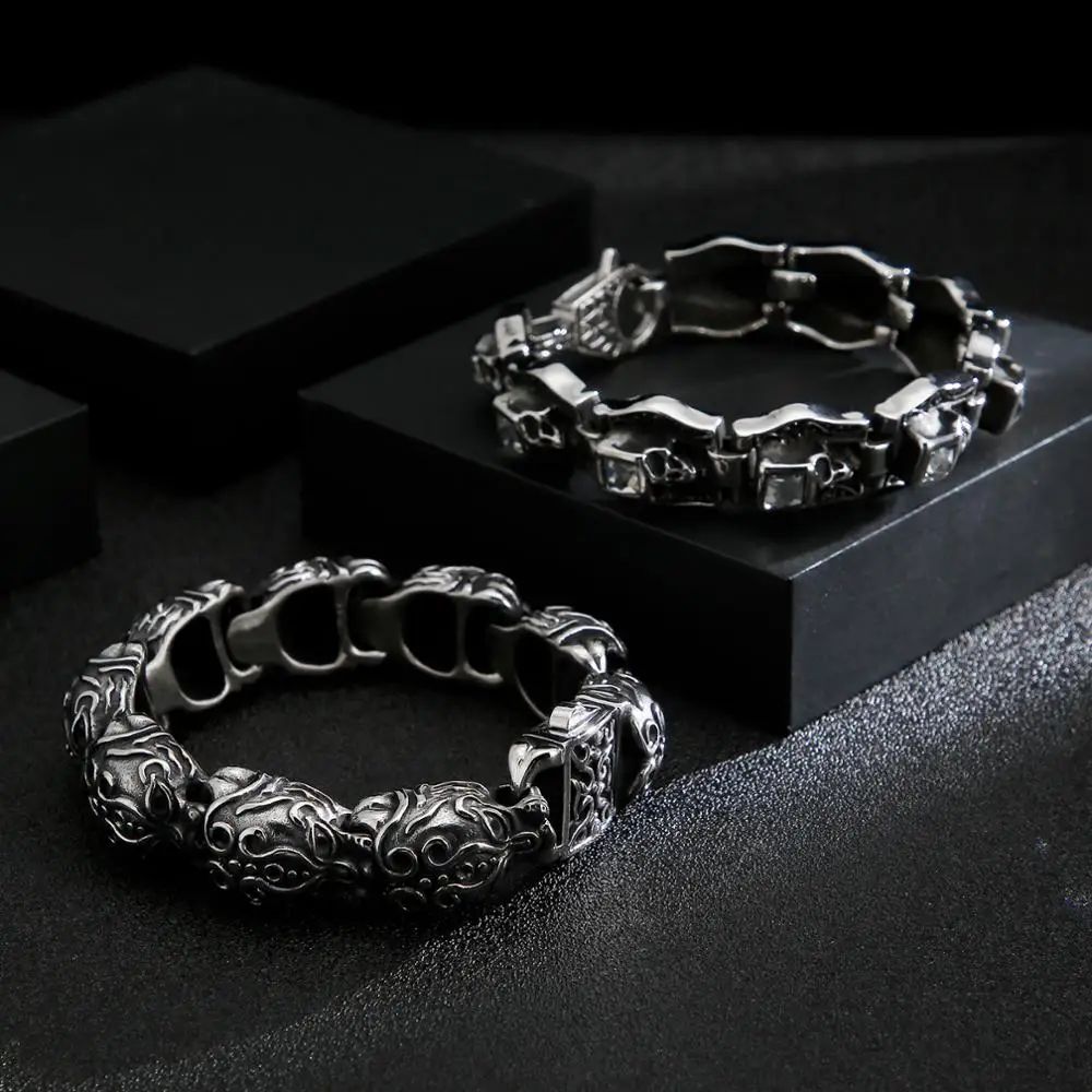 

Kalen Unique Skull 316L Stainless Steel Bracelet Man’s High Quality Punk Skeleton Party Jewelry Gifts Vintage Accessories