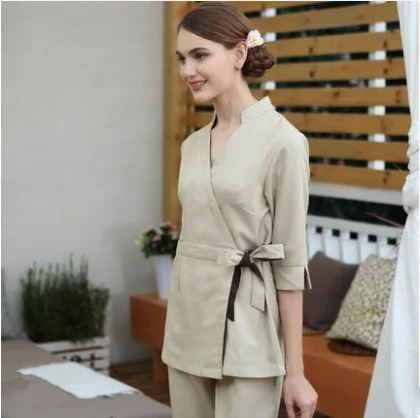 Spa Werkkleding Overalls Lente/Herfst Beige Massage Werk Uniform Sets Vrouwelijke Ziekenhuis Verpleegkundige Uniformen Groothandel Schoonheid Kleding